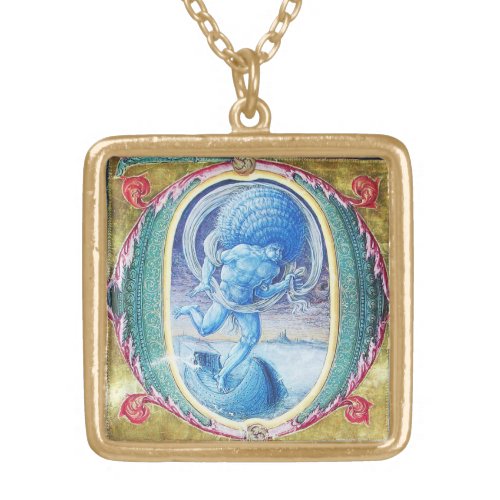 ALLEGORY OF WIND ANTIQUE FLORAL MINIATURE MONOGRAM GOLD PLATED NECKLACE