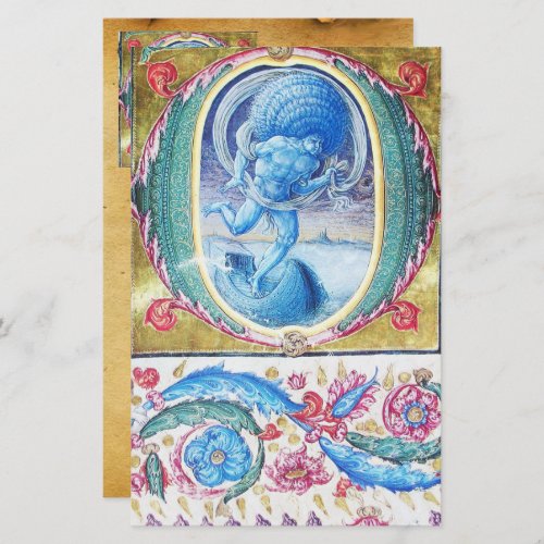 ALLEGORY OF WIND ANTIQUE FLORAL MINIATURE MONOGRAM STATIONERY