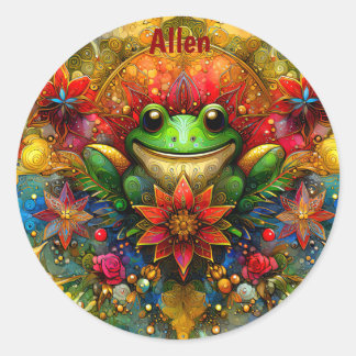 ALLEN ~ SHINY Christmas FROG ~ Classic Round Sticker