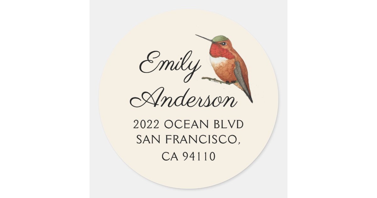 Allen's Hummingbird Address Classic Round Sticker | Zazzle