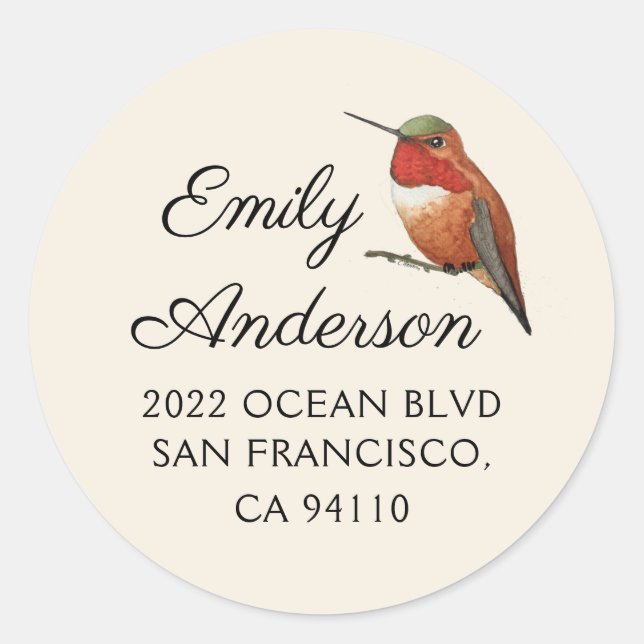 Allen's Hummingbird Address  Classic Round Sticker (Front)