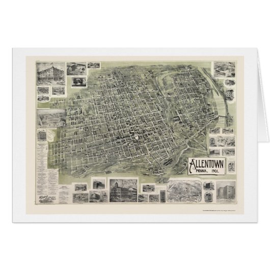 Allentown, PA Panoramic Map - 1901 Cards (Front Horizontal)