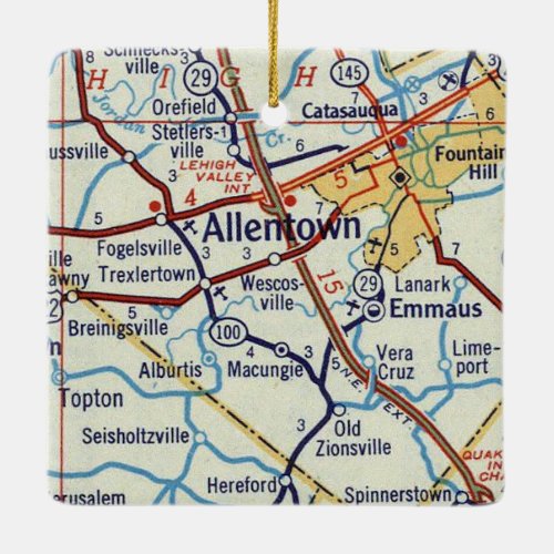 Allentown PA Vintage Map Ceramic Ornament