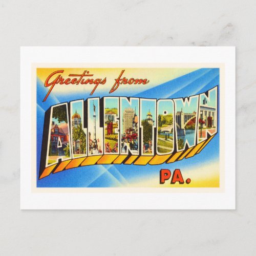 Allentown Pennsylvania PA Vintage Travel Souvenir Postcard