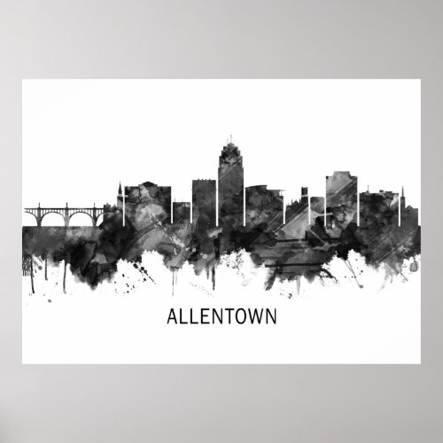 Allentown Pennsylvania Skyline BW Poster