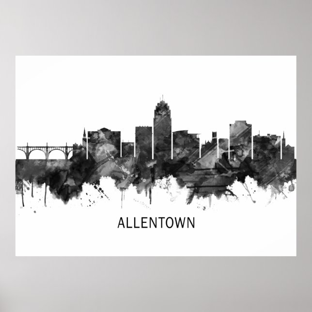 Allentown Pennsylvania Skyline BW Poster (Front)