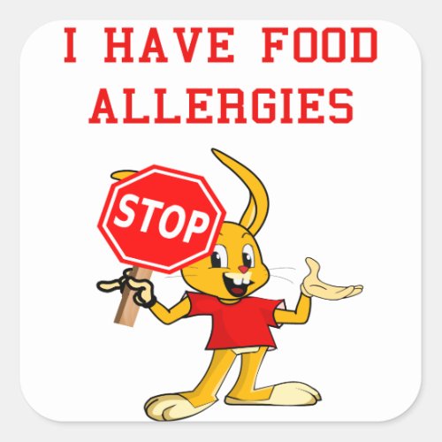 Aller_Bunny STOP_Bunny Food Allergies Sq Stickers