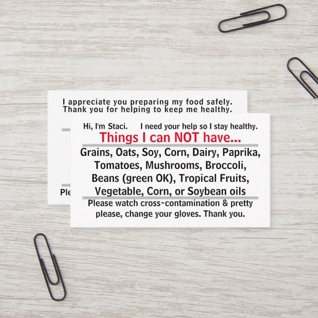 Allergen Card (Front/Back In Situ)