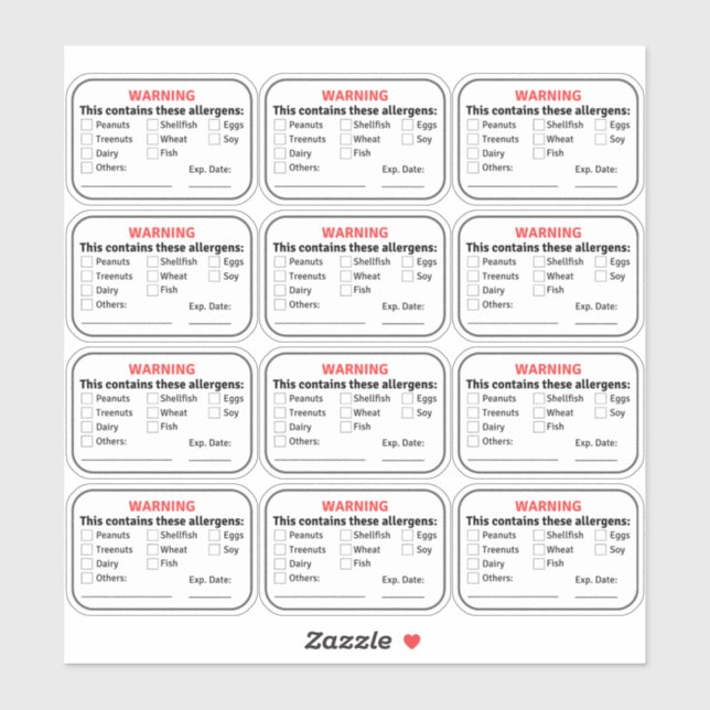 Allergen Food Labels (Sheet)