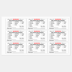 Allergen Labels with Food Name for Food Containers