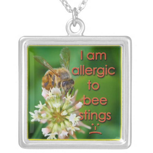 Allergic to bee stings _ great for kids at camp silver plated necklace