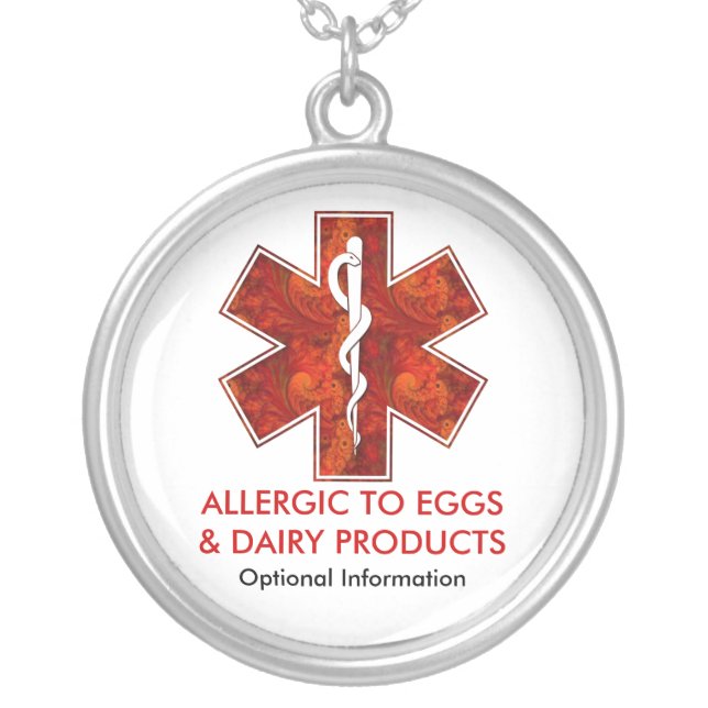 Allergic to Eggs & Dairy Medical   Necklace (Front)