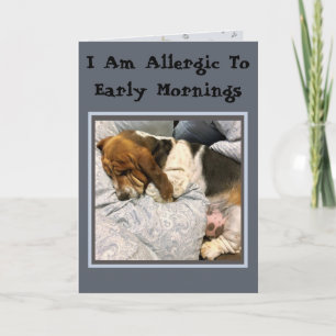 "Allergic To Mornings" Basset Birthday Card
