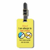 Allergic to Peanuts and Dairy Kids Personalized Luggage Tag