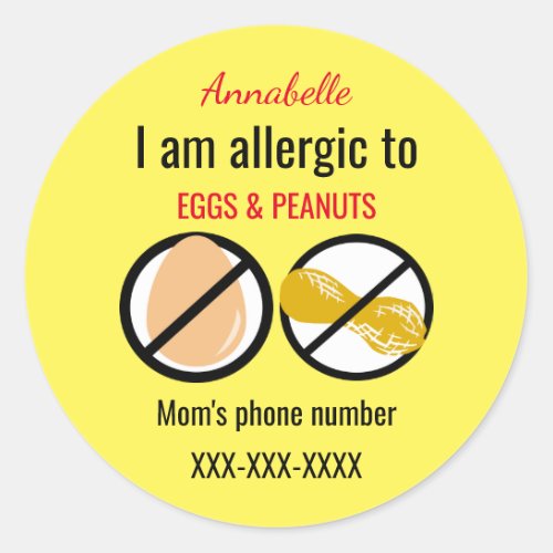 Allergic to Peanuts and Eggs Kids Personalized Classic Round Sticker