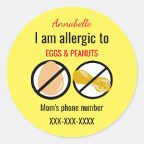 Allergic to Peanuts and Eggs Kids Personalized Classic Round Sticker