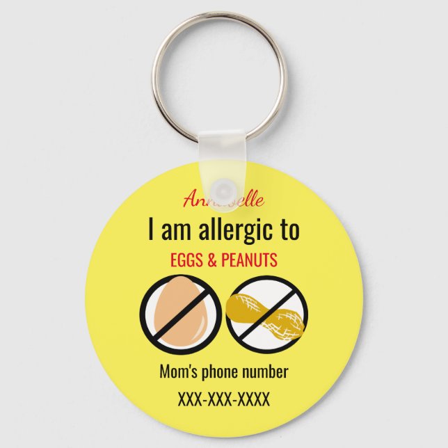 Allergic to Peanuts and Eggs Kids Personalized Keychain (Front)