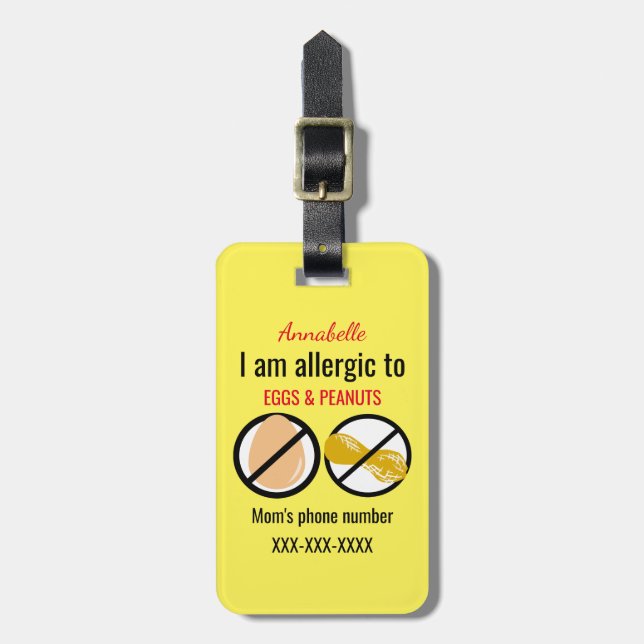 Allergic to Peanuts and Eggs Kids Personalized Luggage Tag (Front Vertical)
