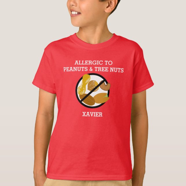 Allergic to Peanuts & Tree Nuts Personalized Kids T-Shirt (Front)