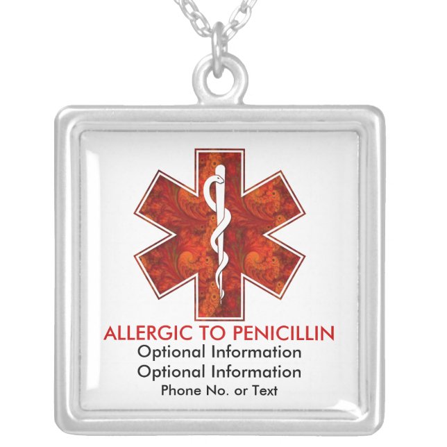 Allergic to Penicillin Medical   Necklace (Front)