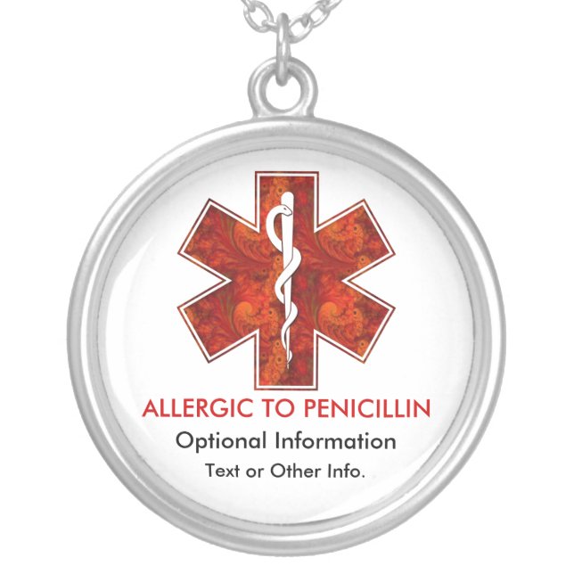 Allergic to Penicillin Medical   Necklace (Front)