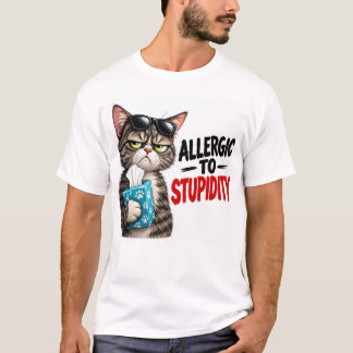 Allergic to Stupidity Cat T-Shirt