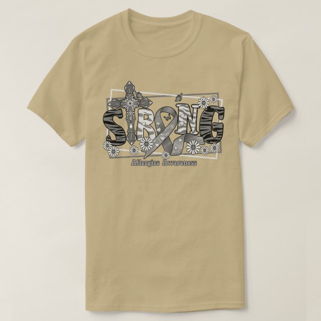 Allergies Awareness cross ribbon Strong hope love T-Shirt (Design Front)