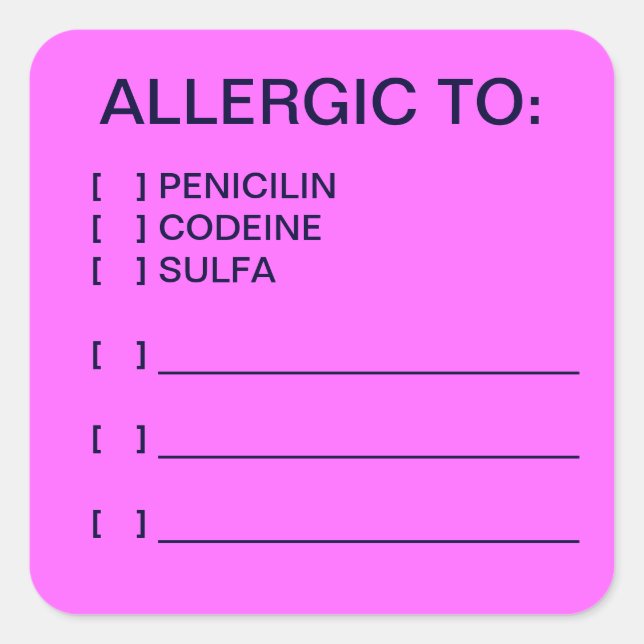 Allergies Medical Chart Labels (Front)