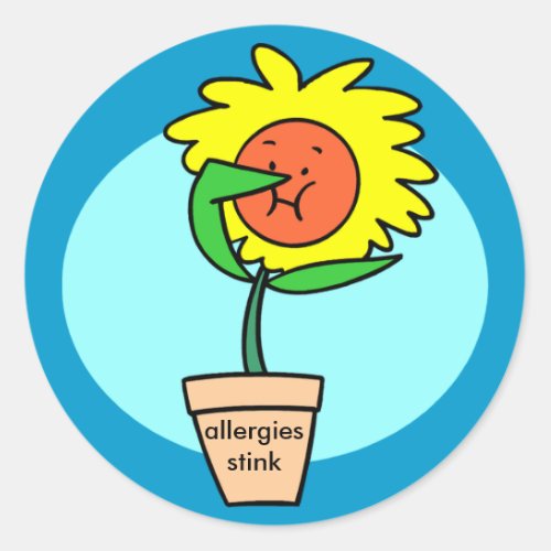 allergies stink sneezing flower classic round sticker