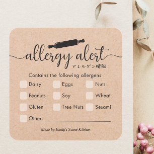 Allergy Alert Allergens Warning Kraft Rolling Pin Square Sticker