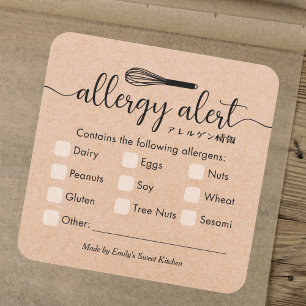 Allergy Alert Allergens Warning Kraft Whisk Square Sticker