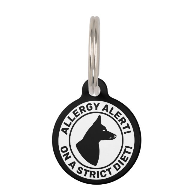 Allergy Alert Black Dog With Pricked Up Ears Pet ID Tag (Front)