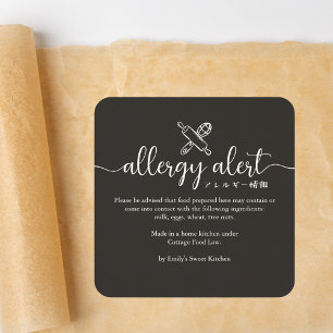 Allergy Alert Black Rolling Pin Whisk Minimalist Square Sticker