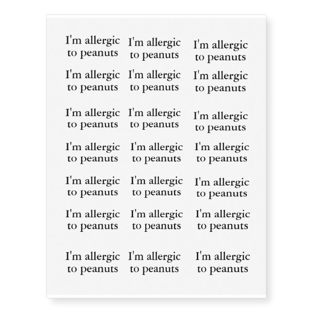 Allergy Alert customizable Temporary Tattoos (Front)