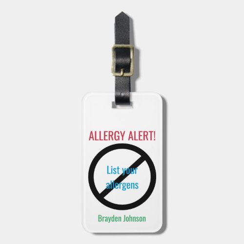 Allergy Alert Customized Food Allergy Medical Luggage Tag