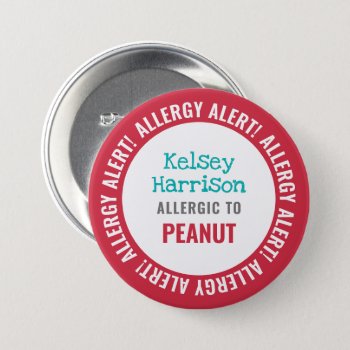 Allergy Alert Customized Kids School Button by LilAllergyAdvocates at Zazzle