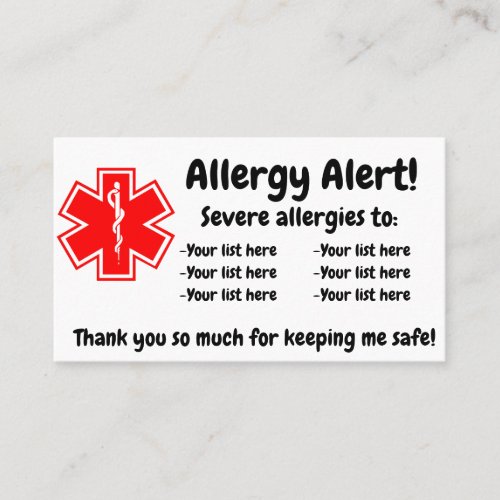 Allergy Alert Dining Card _ In English and Spanish