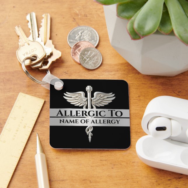 Allergy alert DIY allergic to SILVER caduceus Keychain (Desk)