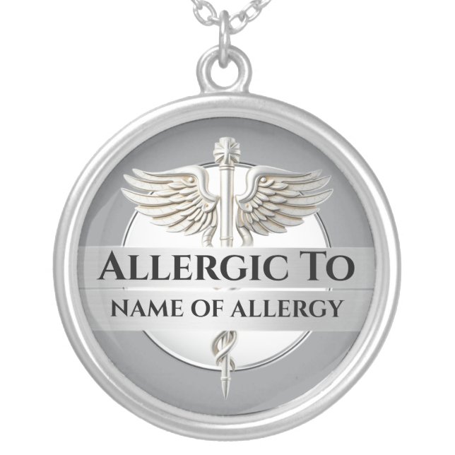 Allergy alert jewelry silver white caduceus DIY (Front)