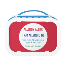 Allergy Alert Kids Personalized Red Allergic To Lunch Box