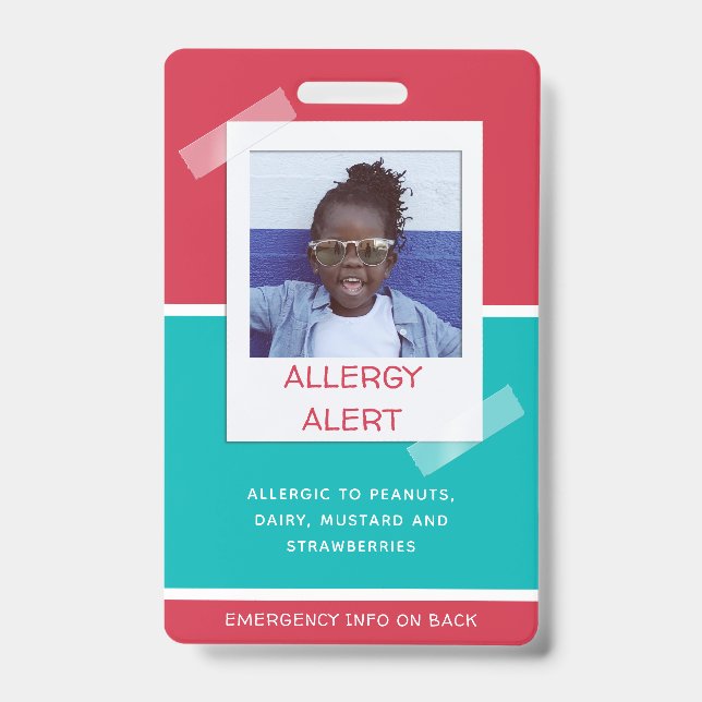 Allergy Alert Kids Photo Medical Emergency Daycare Badge (Front)