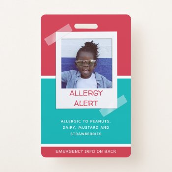 Allergy Alert Kids Photo Medical Emergency Daycare Badge by LilAllergyAdvocates at Zazzle