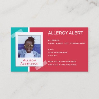Allergy Alert Kids Photo Medical Emergency Daycare Calling Card by LilAllergyAdvocates at Zazzle