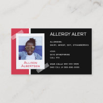 Allergy Alert Kids Photo Medical Emergency Daycare Calling Card