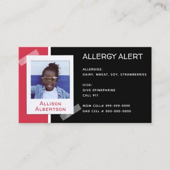 Allergy Alert Kids Photo Medical Emergency Daycare Calling Card by LilAllergyAdvocates at Zazzle