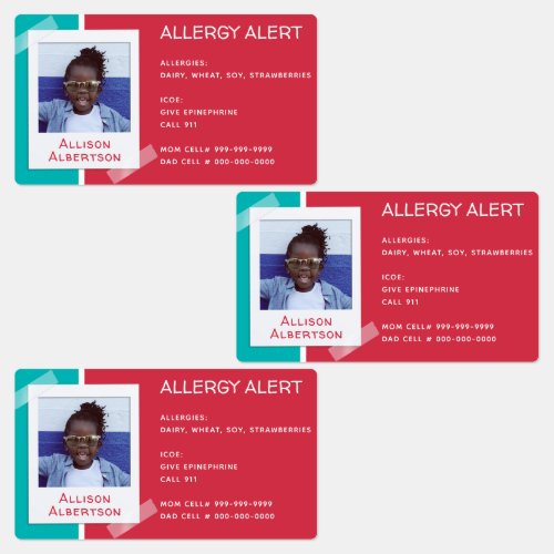 Allergy Alert Kids Photo Medical Emergency Daycare Labels