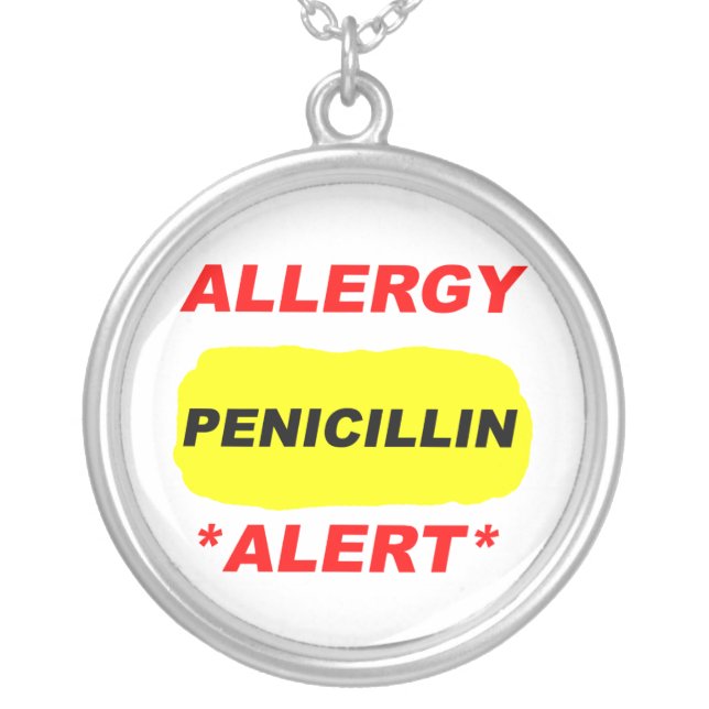 Allergy Alert Penicillin Allergy Design Allergic Silver Plated Necklace (Front)