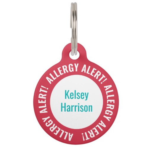 Allergy Alert Personalized Kids School Daycare Pet ID Tag