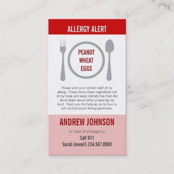 Allergy Alert Red Duotones Calling Card by mistyqe at Zazzle