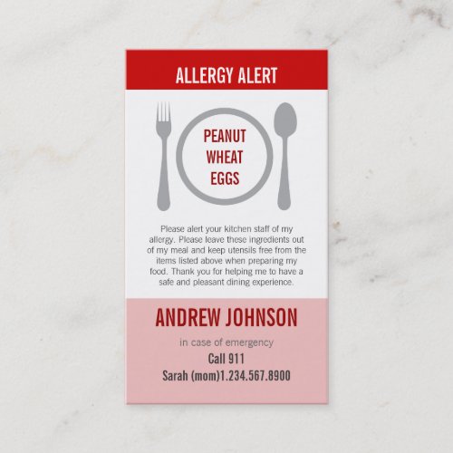 Allergy Alert Red Duotones Calling Card